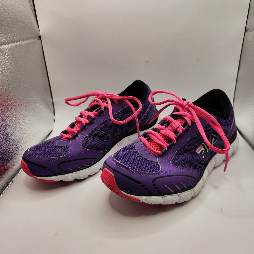 Women's Purple & Pink Fila Running Sneakers with Memory Foam,  Size 8